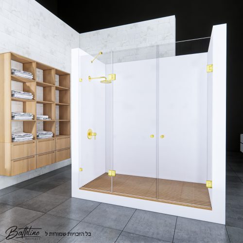 מקלחון חזית לפי מידה קבוע ושתי דלתות עם צירים זהב מט
