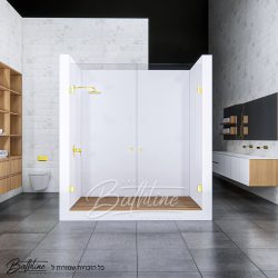 מקלחון חזית לפי מידה שתי דלתות עם צירים זהב מט