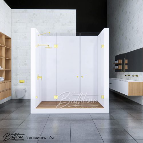 מקלחון חזית לפי מידה קבוע ושתי דלתות עם צירים זהב מט
