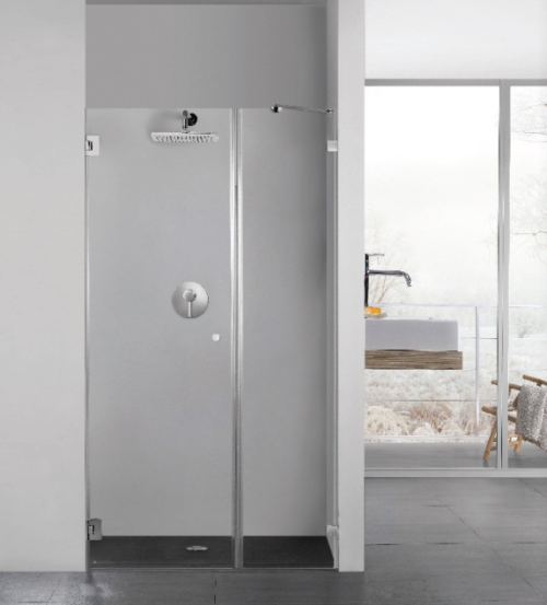 מקלחון חזית לפי מידה קבוע ודלת 8 ממ עם צירים ניקל מבריק