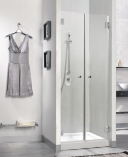 מקלחון חזית לפי מידה שתי דלתות 8 ממ עם צירים ניקל מבריק
